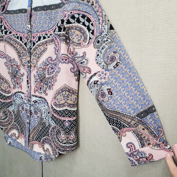Talbots Petite Paisley Scroll Print Multicolor Long Slv Button-Up Shirt Size MP - Picture 2 of 5